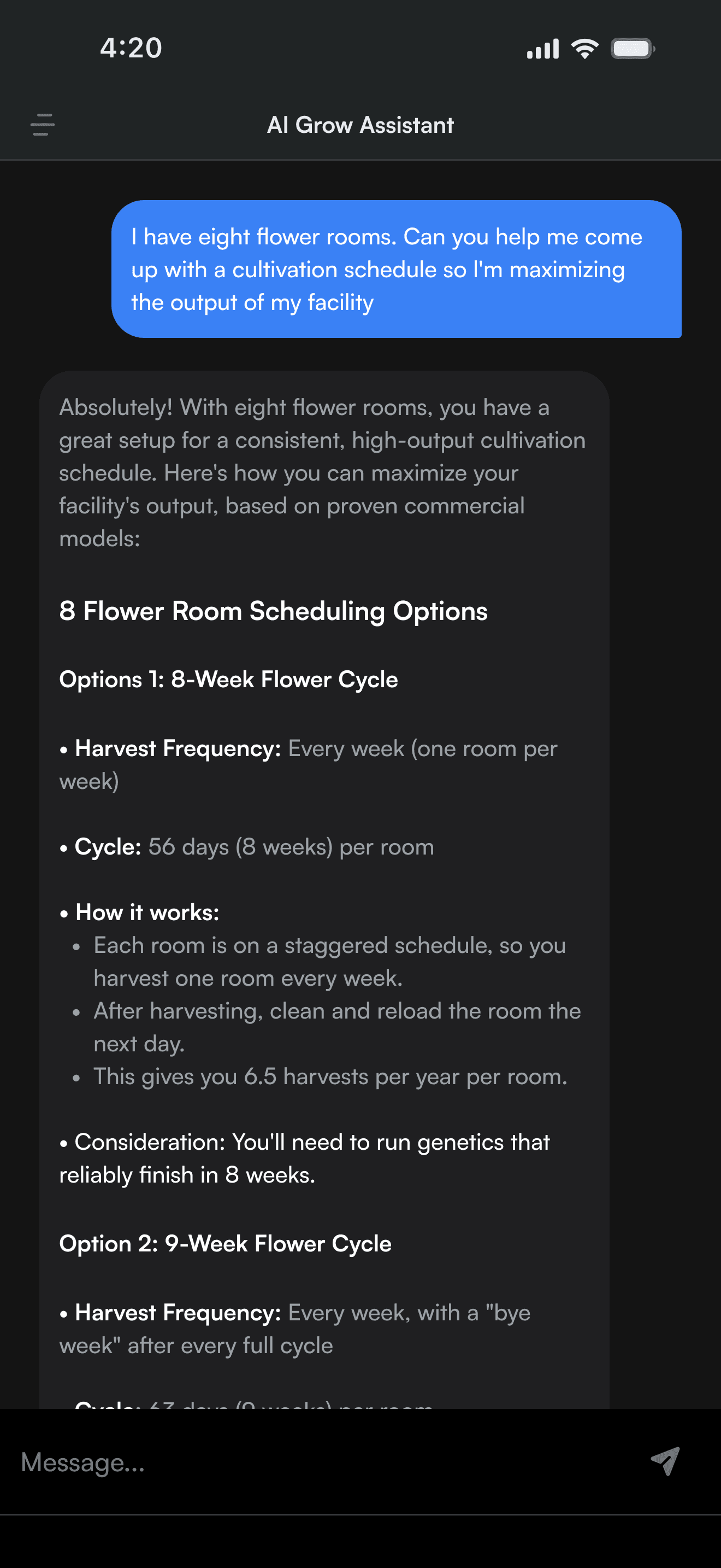 AI Grow Assistant interface providing intelligent recommendations